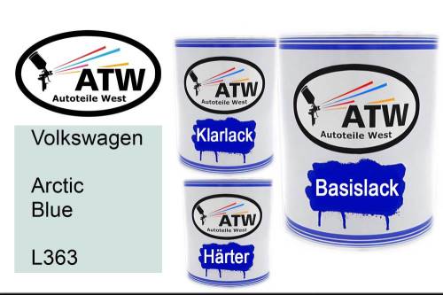 Volkswagen, Arctic Blue, L363: 1L Lackdose + 1L Klarlack + 500ml Härter - Set, von ATW Autoteile West.